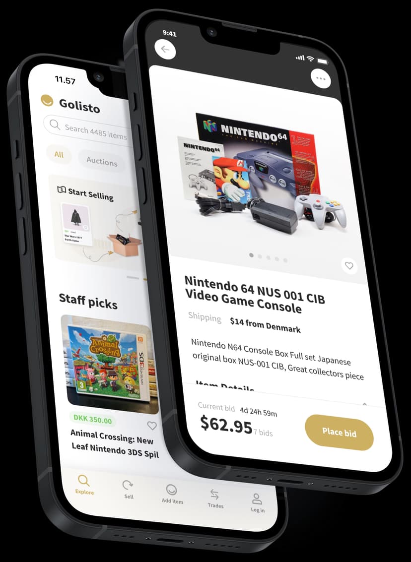 Golisto app on iPhone showing collectible listings