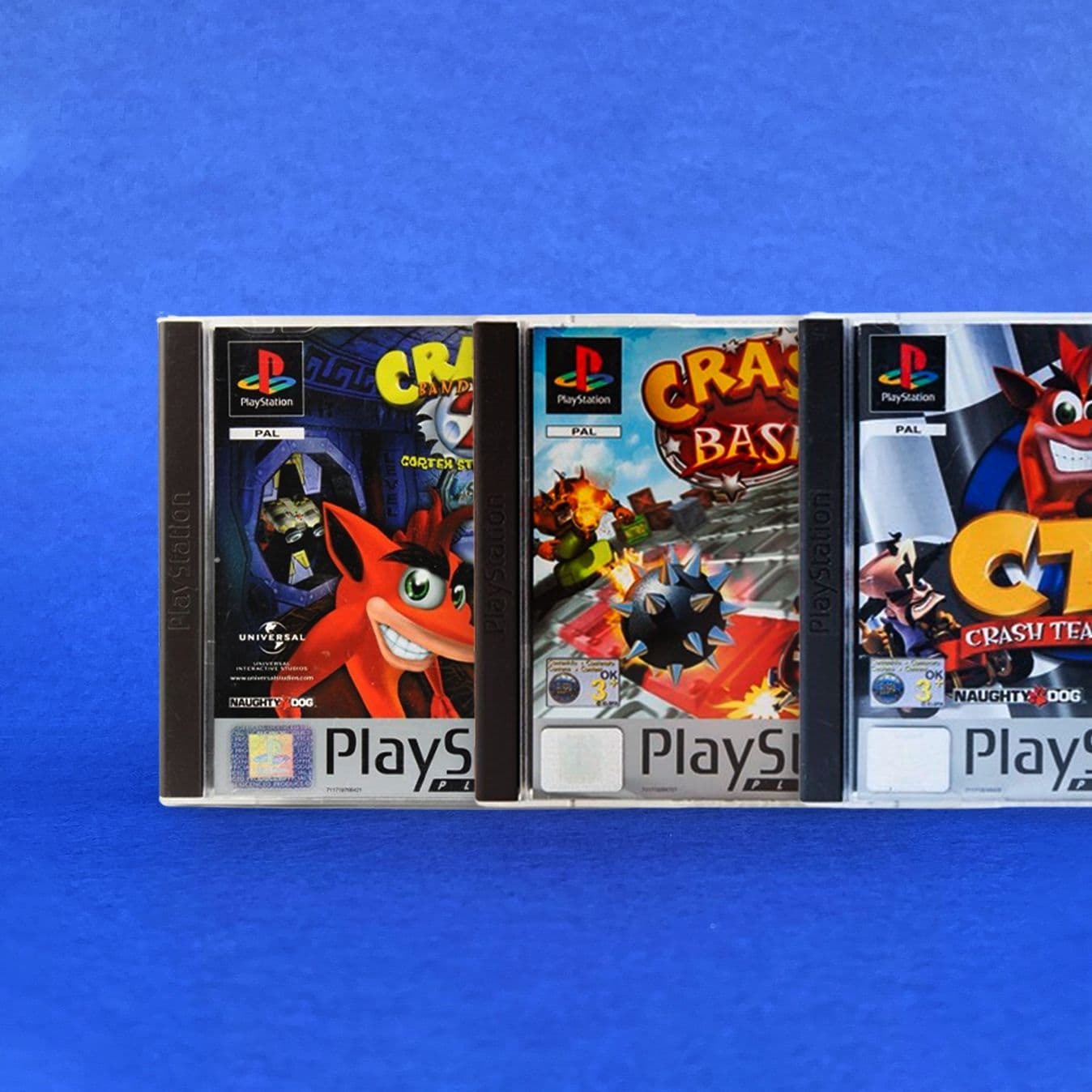 Crash Bandicoot PS1 bundle listefoto — et kurateret multi-spil sæt til salg