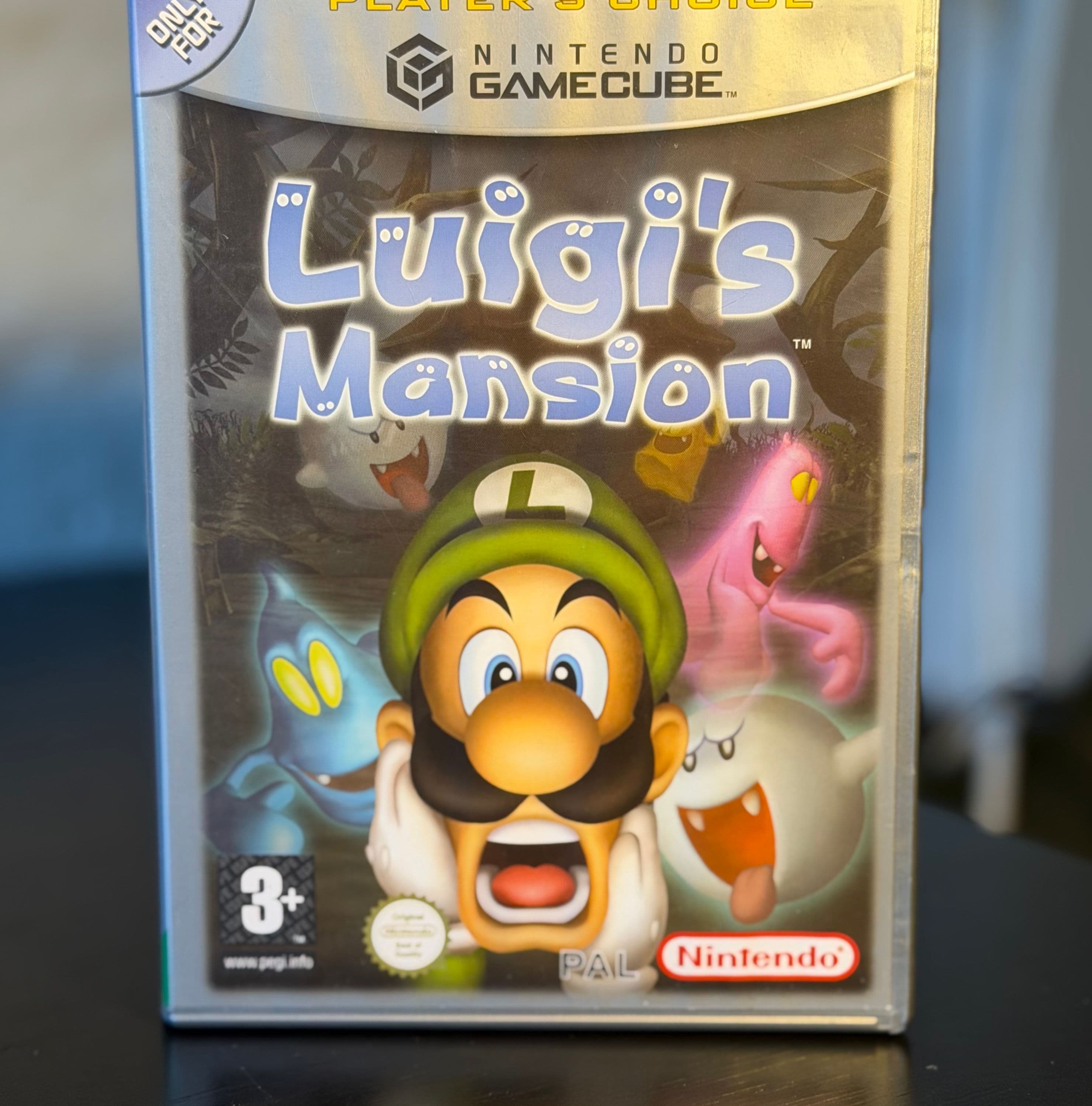 Luigi's Mansion GameCube-æske med disk og manual