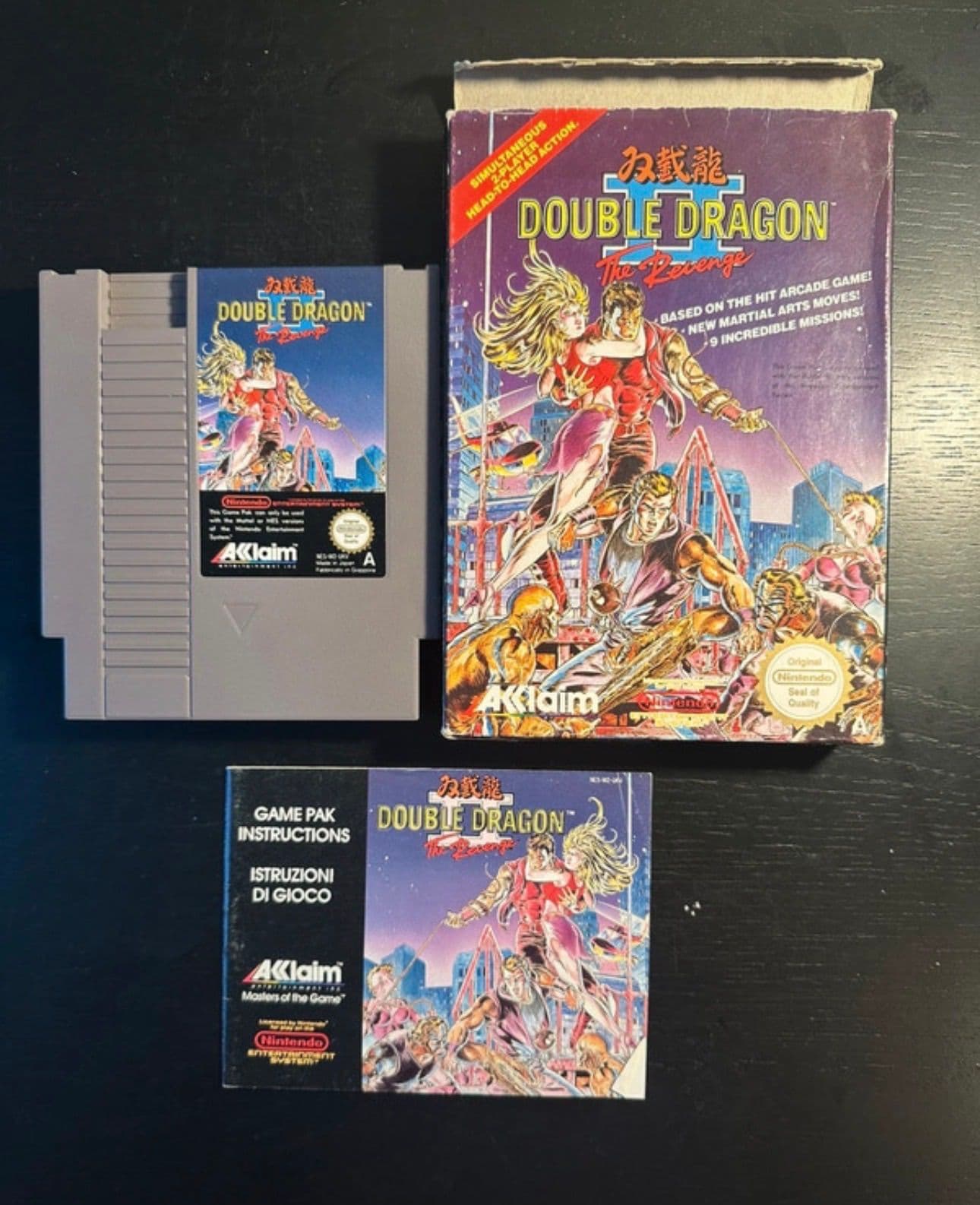 Komplet i æske Double Dragon II til NES med kassette, æske og manual